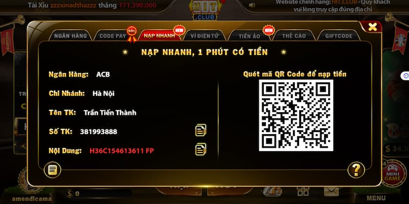 Nạp tiền HitClub: Hướng dẫn nhanh chóng trong 3 phút 5 Hình thức nạp 1Pay siêu nhanh