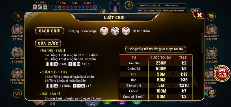 Sicbo HitClub: Trải nghiệm game hot thử vận may cực đã 3 Các cửa cược trong Sicbo trực tuyến